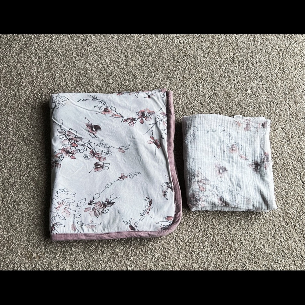 Plush blanket and matching muslin swaddle